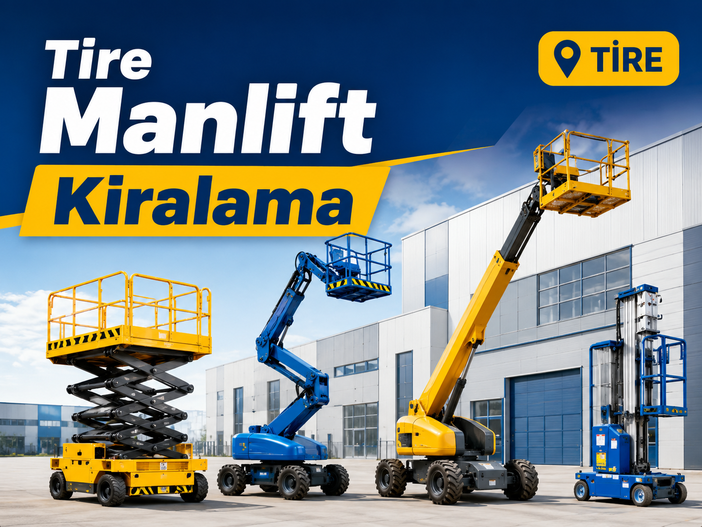 Tire manlift kiralama için makaslı, eklemli, teleskopik ve dikey platform çeşitleri