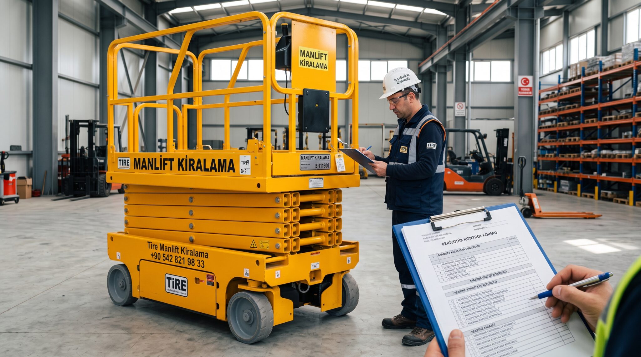 manlift periyodik kontrol, makaslı platform periyodik kontrol, manlift teslim tutanağı, manlift kullanıcı eğitimi, Tire manlift kiralama